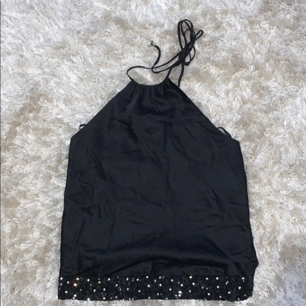Black satin‎ sparkly halter top